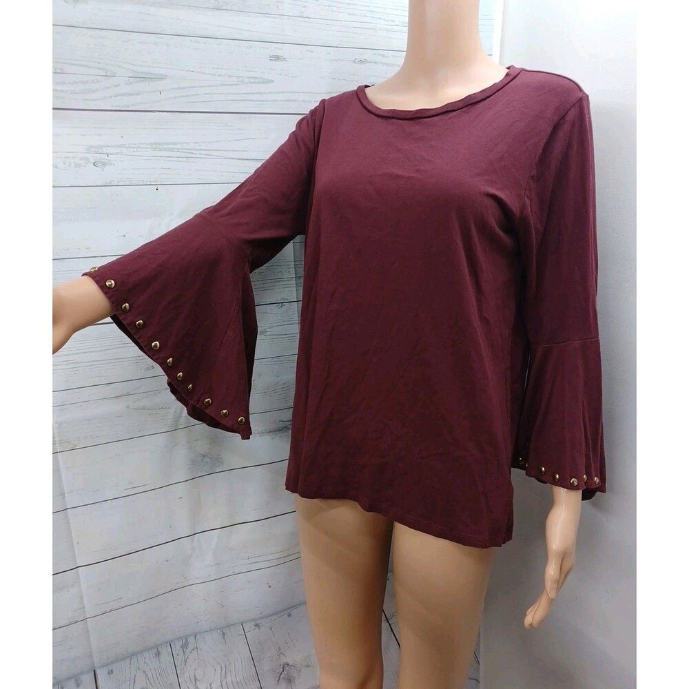 Michael Kors Top Sz XL Womens Smapp Burgundy Studded Bell Sleeve Casual